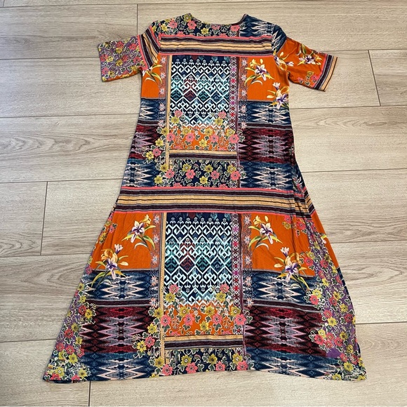 Johnny Was Allie Flower Mixed Print Swing Dress Multi Bamboo Patchwork Size XS - Picture 3 of 5